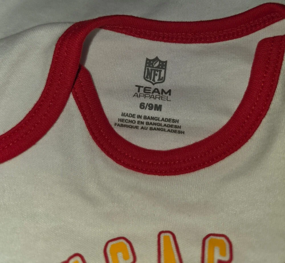 NFL Team Apparel Kansas City Chiefs Baby Onesie 6/9M White Red Trim